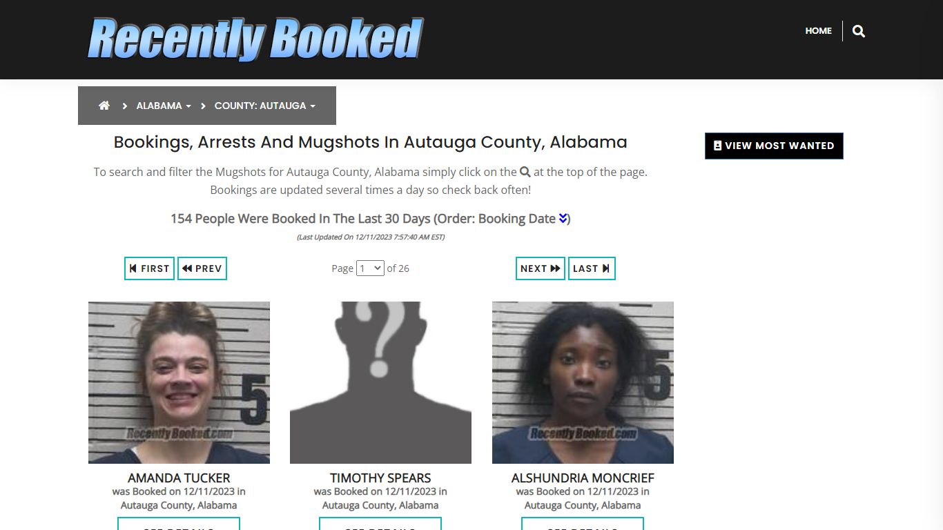 Bookings, Arrests and Mugshots in Autauga County, Alabama - Recently Booked