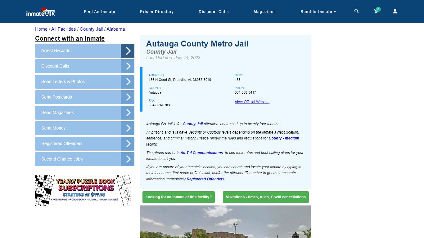 Autauga County Metro Jail - Inmate Locator - Prattville, AL